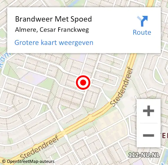 Locatie op kaart van de 112 melding: Brandweer Met Spoed Naar Almere, Cesar Franckweg op 3 januari 2022 20:09