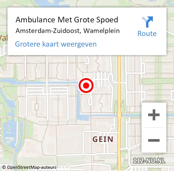 Locatie op kaart van de 112 melding: Ambulance Met Grote Spoed Naar Amsterdam-Zuidoost, Wamelplein op 3 januari 2022 20:10