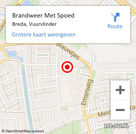 Locatie op kaart van de 112 melding: Brandweer Met Spoed Naar Breda, Vuurvlinder op 3 januari 2022 20:33