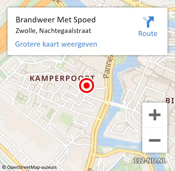 Locatie op kaart van de 112 melding: Brandweer Met Spoed Naar Zwolle, Nachtegaalstraat op 3 januari 2022 20:55