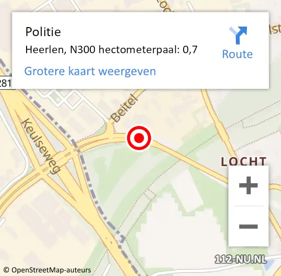 Locatie op kaart van de 112 melding: Politie Heerlen, N300 hectometerpaal: 0,7 op 3 januari 2022 21:11