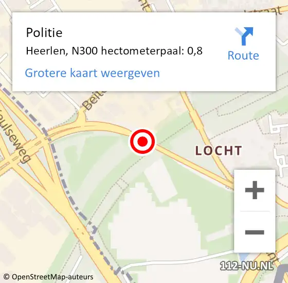 Locatie op kaart van de 112 melding: Politie Heerlen, N300 hectometerpaal: 0,8 op 3 januari 2022 21:12