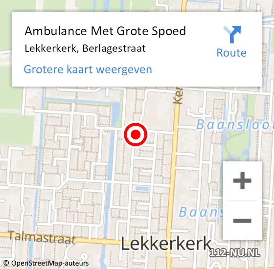 Locatie op kaart van de 112 melding: Ambulance Met Grote Spoed Naar Lekkerkerk, Berlagestraat op 3 januari 2022 21:17