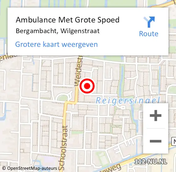 Locatie op kaart van de 112 melding: Ambulance Met Grote Spoed Naar Bergambacht, Wilgenstraat op 3 januari 2022 21:20