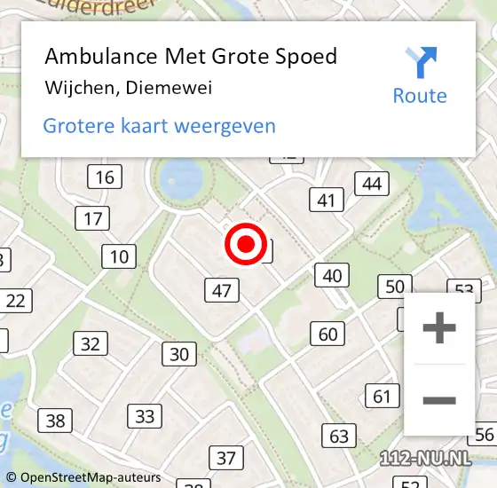 Locatie op kaart van de 112 melding: Ambulance Met Grote Spoed Naar Wijchen, Diemewei op 3 januari 2022 21:46