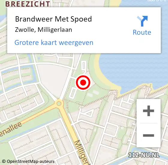 Locatie op kaart van de 112 melding: Brandweer Met Spoed Naar Zwolle, Milligerlaan op 3 januari 2022 21:48