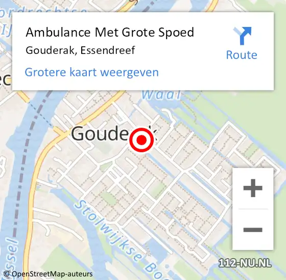 Locatie op kaart van de 112 melding: Ambulance Met Grote Spoed Naar Gouderak, Essendreef op 3 januari 2022 21:54