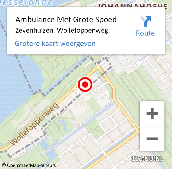 Locatie op kaart van de 112 melding: Ambulance Met Grote Spoed Naar Zevenhuizen, Wollefoppenweg op 3 januari 2022 22:11