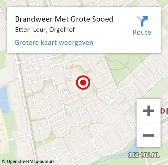 Locatie op kaart van de 112 melding: Brandweer Met Grote Spoed Naar Etten-Leur, Orgelhof op 3 januari 2022 22:47