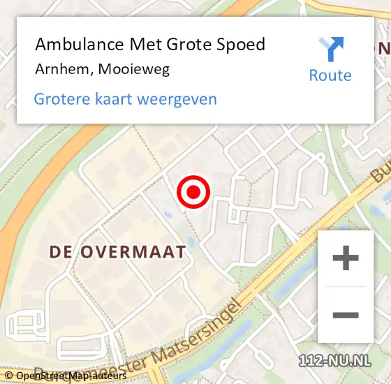 Locatie op kaart van de 112 melding: Ambulance Met Grote Spoed Naar Arnhem, Mooieweg op 4 januari 2022 01:05