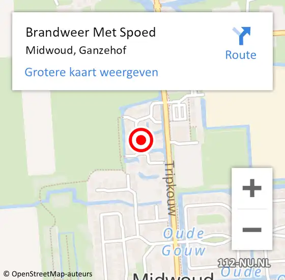Locatie op kaart van de 112 melding: Brandweer Met Spoed Naar Midwoud, Ganzehof op 4 januari 2022 01:51
