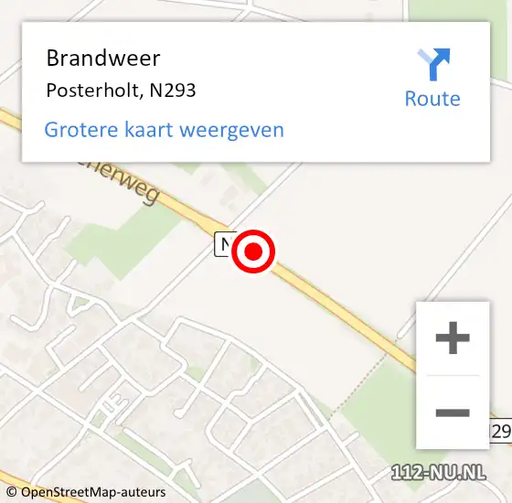 Locatie op kaart van de 112 melding: Brandweer Posterholt, N293 op 4 juli 2014 10:58