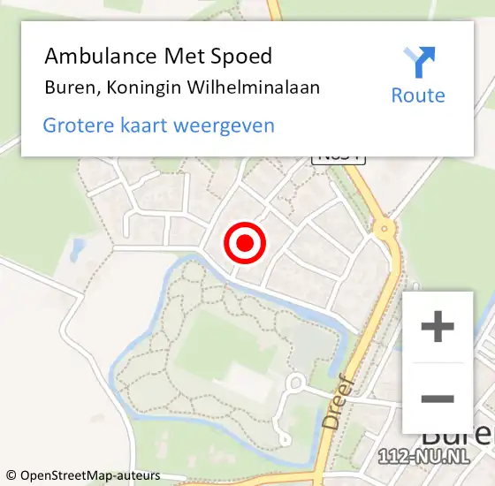 Locatie op kaart van de 112 melding: Ambulance Met Spoed Naar Buren, Koningin Wilhelminalaan op 4 januari 2022 02:36