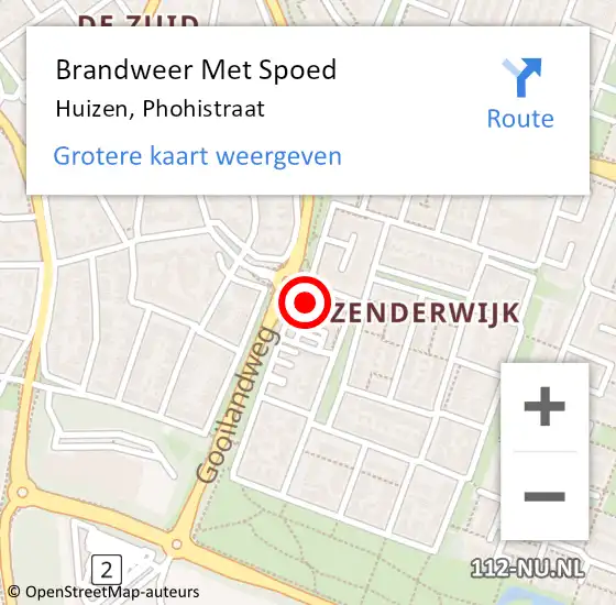 Locatie op kaart van de 112 melding: Brandweer Met Spoed Naar Huizen, Phohistraat op 4 januari 2022 04:00