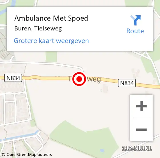 Locatie op kaart van de 112 melding: Ambulance Met Spoed Naar Buren, Tielseweg op 4 januari 2022 06:42