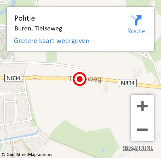 Locatie op kaart van de 112 melding: Politie Buren, Tielseweg op 4 januari 2022 06:49