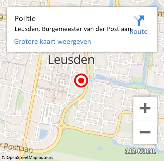 Locatie op kaart van de 112 melding: Politie Leusden, Burgemeester van der Postlaan op 4 januari 2022 08:02