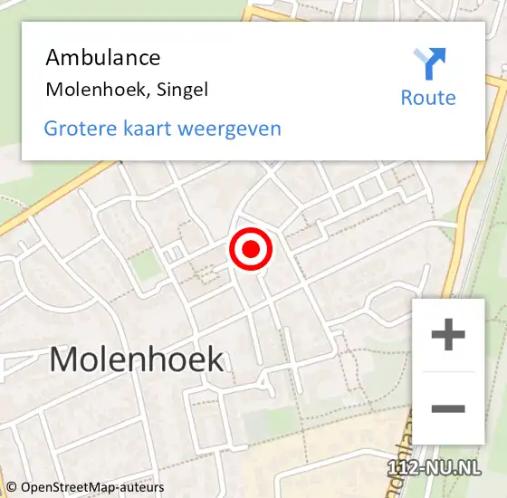 Locatie op kaart van de 112 melding: Ambulance Molenhoek, Singel op 4 juli 2014 11:09