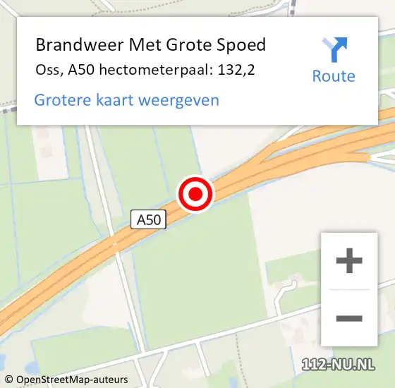 Locatie op kaart van de 112 melding: Brandweer Met Grote Spoed Naar Oss, A50 hectometerpaal: 132,2 op 4 januari 2022 08:09