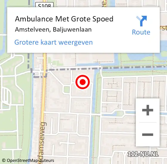 Locatie op kaart van de 112 melding: Ambulance Met Grote Spoed Naar Amstelveen, Baljuwenlaan op 4 januari 2022 08:38