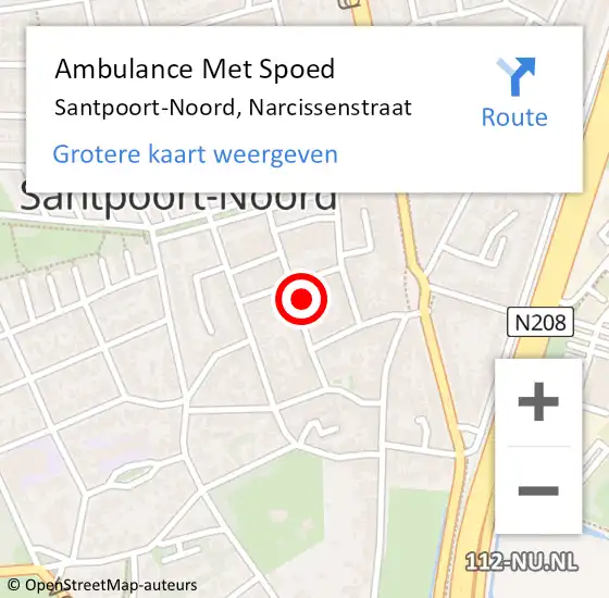 Locatie op kaart van de 112 melding: Ambulance Met Spoed Naar Santpoort-Noord, Narcissenstraat op 4 januari 2022 09:07