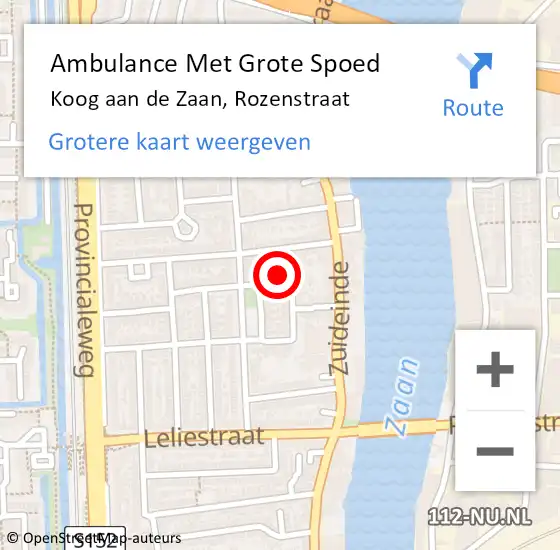 Locatie op kaart van de 112 melding: Ambulance Met Grote Spoed Naar Koog aan de Zaan, Rozenstraat op 4 januari 2022 09:44