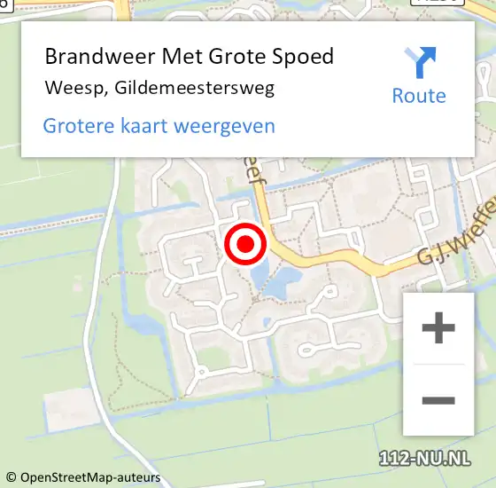 Locatie op kaart van de 112 melding: Brandweer Met Grote Spoed Naar Weesp, Gildemeestersweg op 4 januari 2022 09:50