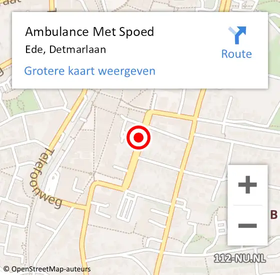 Locatie op kaart van de 112 melding: Ambulance Met Spoed Naar Ede, Detmarlaan op 4 januari 2022 10:03