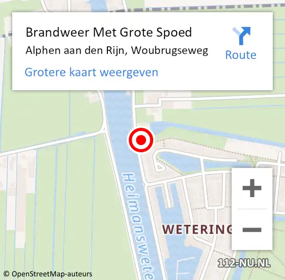 Locatie op kaart van de 112 melding: Brandweer Met Grote Spoed Naar Alphen aan den Rijn, Woubrugseweg op 4 januari 2022 10:04