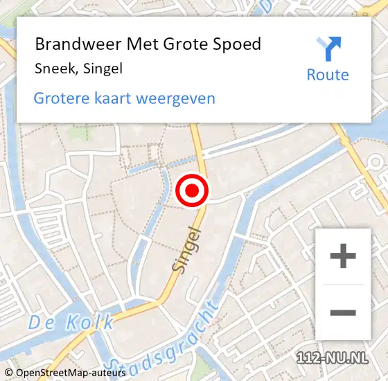 Locatie op kaart van de 112 melding: Brandweer Met Grote Spoed Naar Sneek, Singel op 4 januari 2022 10:08