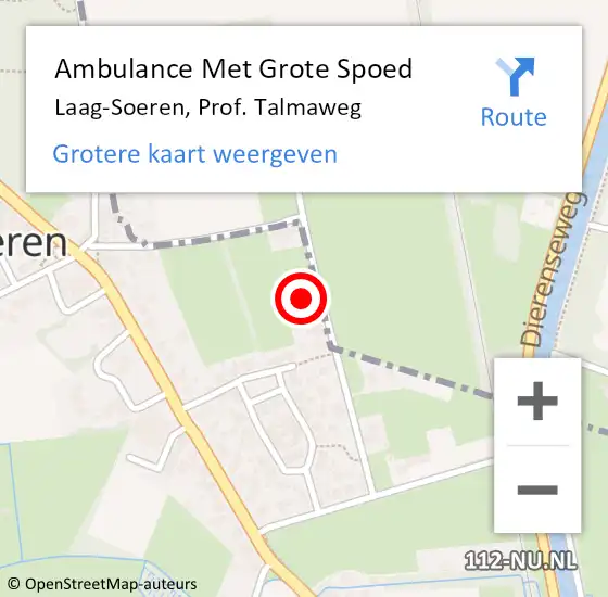 Locatie op kaart van de 112 melding: Ambulance Met Grote Spoed Naar Laag-Soeren, Prof. Talmaweg op 4 januari 2022 10:12