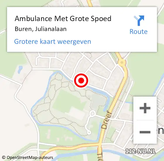 Locatie op kaart van de 112 melding: Ambulance Met Grote Spoed Naar Buren, Julianalaan op 4 januari 2022 10:14