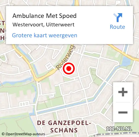 Locatie op kaart van de 112 melding: Ambulance Met Spoed Naar Westervoort, Uitterweert op 4 januari 2022 11:43
