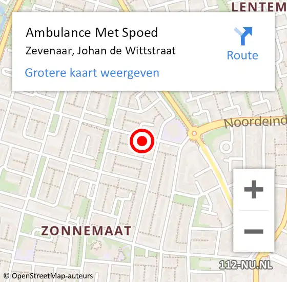 Locatie op kaart van de 112 melding: Ambulance Met Spoed Naar Zevenaar, Johan de Wittstraat op 4 januari 2022 12:26