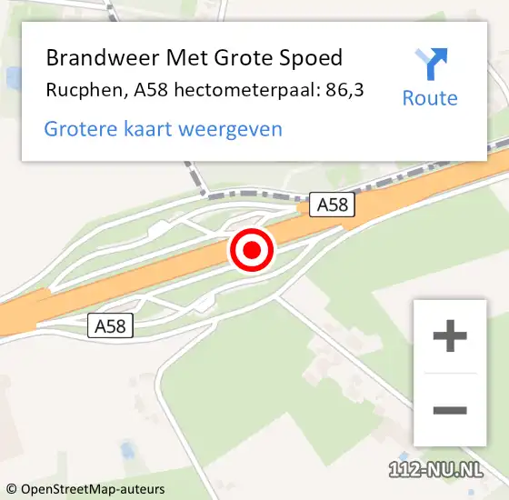 Locatie op kaart van de 112 melding: Brandweer Met Grote Spoed Naar Rucphen, A58 hectometerpaal: 86,3 op 4 januari 2022 13:56