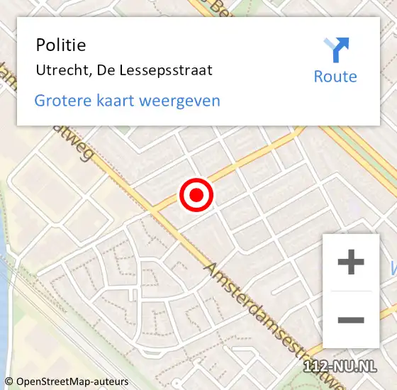Locatie op kaart van de 112 melding: Politie Utrecht, De Lessepsstraat op 4 januari 2022 13:59