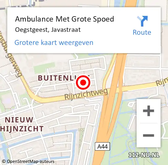 Locatie op kaart van de 112 melding: Ambulance Met Grote Spoed Naar Oegstgeest, Javastraat op 4 januari 2022 13:59