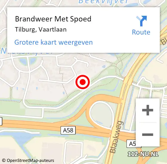 Locatie op kaart van de 112 melding: Brandweer Met Spoed Naar Tilburg, Vaartlaan op 4 januari 2022 15:26