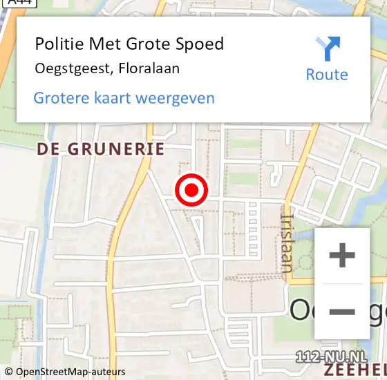 Locatie op kaart van de 112 melding: Politie Met Grote Spoed Naar Oegstgeest, Floralaan op 4 januari 2022 15:32