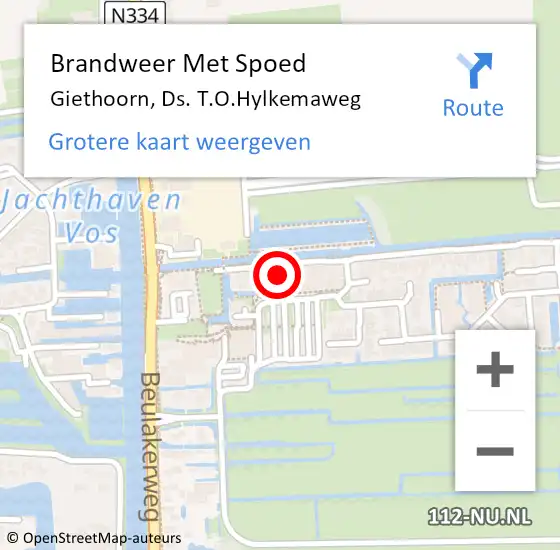Locatie op kaart van de 112 melding: Brandweer Met Spoed Naar Giethoorn, Ds. T.O.Hylkemaweg op 4 januari 2022 15:44