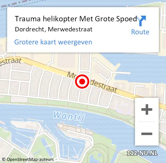 Locatie op kaart van de 112 melding: Trauma helikopter Met Grote Spoed Naar Dordrecht, Merwedestraat op 4 januari 2022 16:20