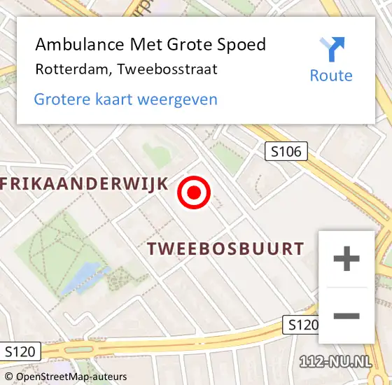 Locatie op kaart van de 112 melding: Ambulance Met Grote Spoed Naar Rotterdam, Tweebosstraat op 4 januari 2022 16:39