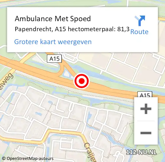 Locatie op kaart van de 112 melding: Ambulance Met Spoed Naar Papendrecht, A15 hectometerpaal: 81,3 op 4 januari 2022 16:39