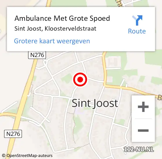 Locatie op kaart van de 112 melding: Ambulance Met Grote Spoed Naar Sint Joost, Kloosterveldstraat op 4 januari 2022 16:43