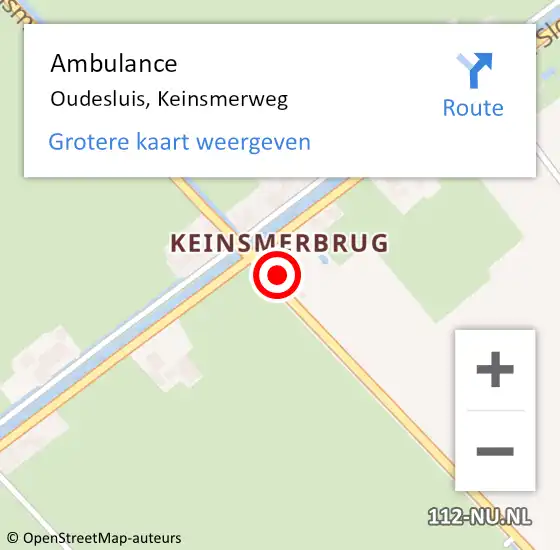 Locatie op kaart van de 112 melding: Ambulance Oudesluis, Keinsmerweg op 4 januari 2022 16:49