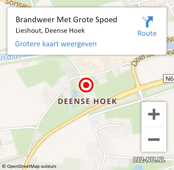 Locatie op kaart van de 112 melding: Brandweer Met Grote Spoed Naar Lieshout, Deense Hoek op 4 januari 2022 17:51