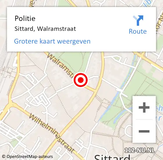 Locatie op kaart van de 112 melding: Politie Sittard, Walramstraat op 4 januari 2022 17:57
