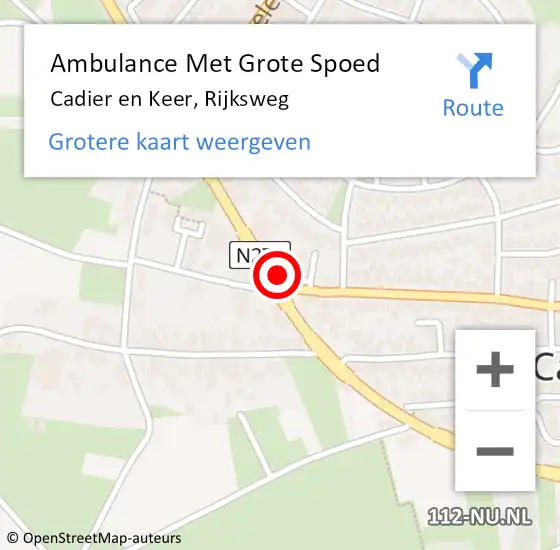 Locatie op kaart van de 112 melding: Ambulance Met Grote Spoed Naar Cadier en Keer, Rijksweg op 4 juli 2014 11:53