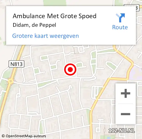 Locatie op kaart van de 112 melding: Ambulance Met Grote Spoed Naar Didam, de Peppel op 4 januari 2022 18:52