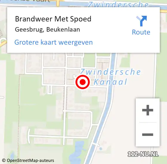 Locatie op kaart van de 112 melding: Brandweer Met Spoed Naar Geesbrug, Beukenlaan op 4 januari 2022 21:02